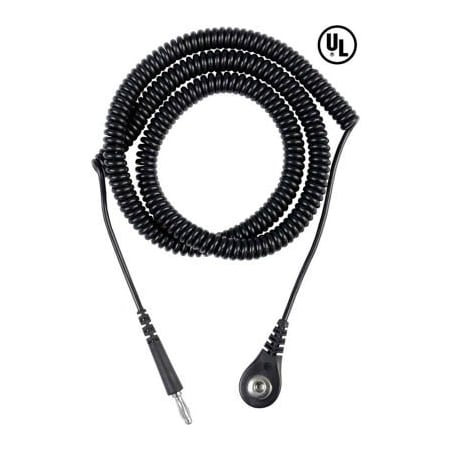 Desco Industries Inc Desco Coil Cord 12 Ft 09680 Thermoplastic Elastomer Snap Socket - Black 9680
